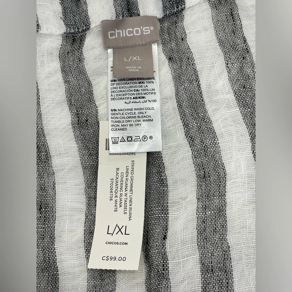 Chico's Black and White Striped Tassel Throw